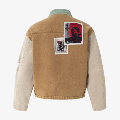 Punk Retro Collage Print Distressed Heavy Jacket - 2539