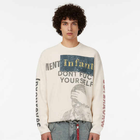 Knit Graphic Crewneck Sweatshirt - Apricot