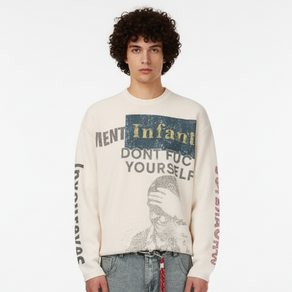 Knit Graphic Crewneck Sweatshirt - Apricot