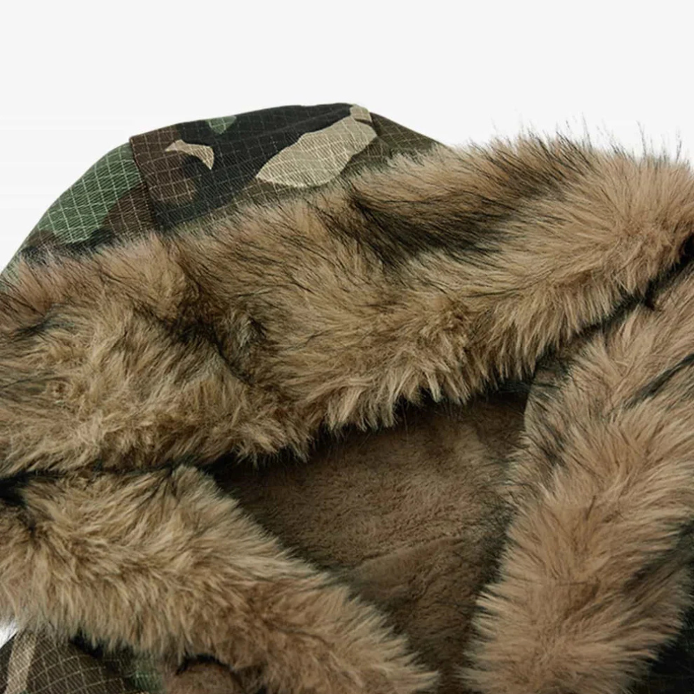Camouflage Fur Collar Reversible Cotton Jacket