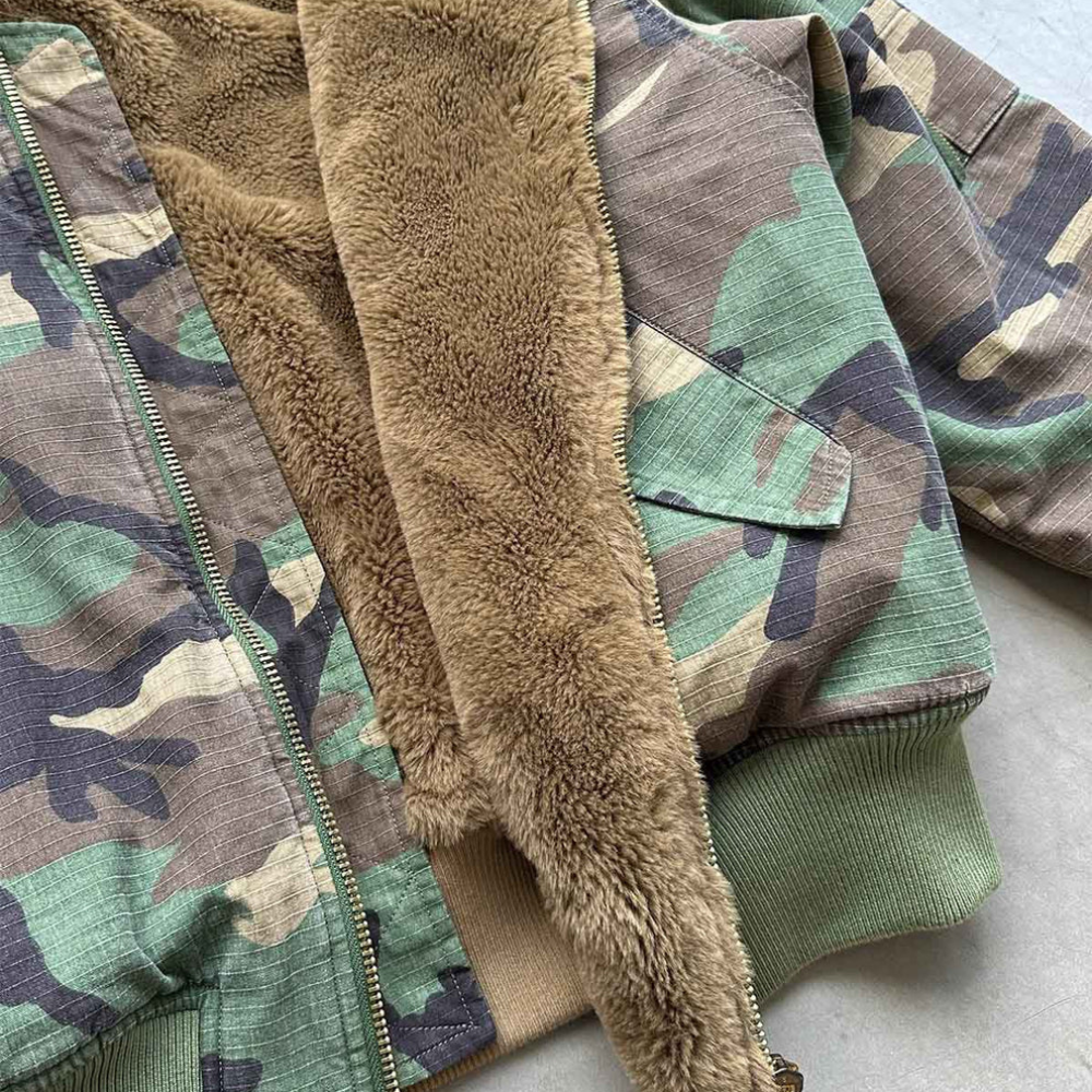 Camouflage Fur Collar Reversible Cotton Jacket