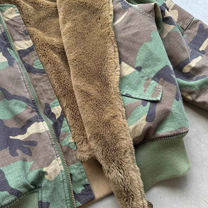 Camouflage Fur Collar Reversible Cotton Jacket