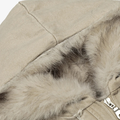 Retro Washed Fleece-lined Hooded Work Jacket