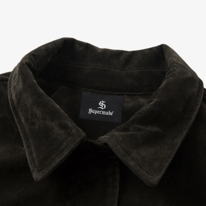 Retro Unique Metal Button Suede Lapel Bomber Jacket