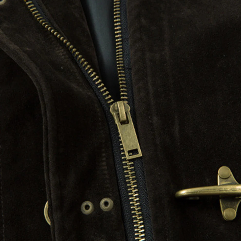 Retro Unique Metal Button Suede Lapel Bomber Jacket