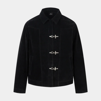 Retro Unique Metal Button Suede Lapel Bomber Jacket