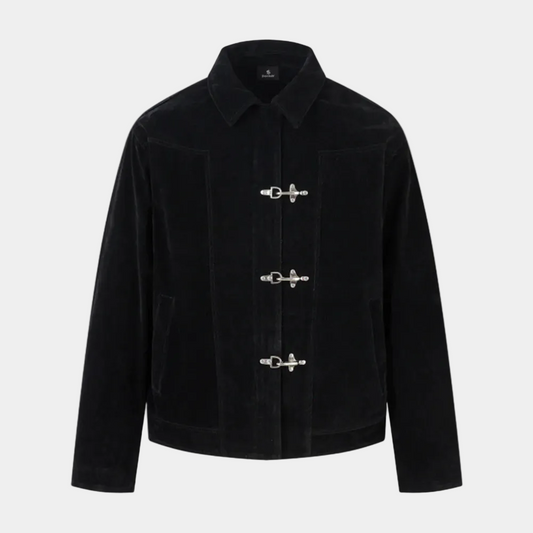 Retro Unique Metal Button Suede Lapel Bomber Jacket