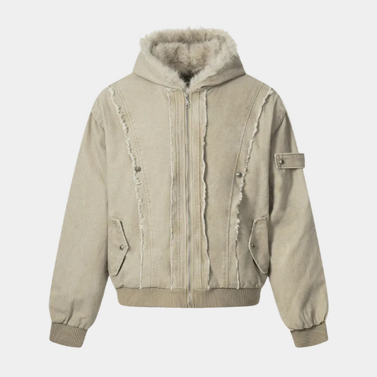 Retro Washed Fleece-lined Hooded Work Jacket