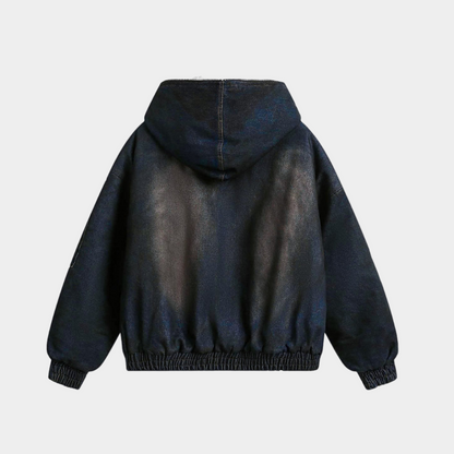 Denim Fur Hooded Jacket - Deep Blue
