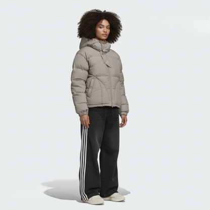 'Y2K' Puffer Jacket Button-Up - Beige/Brown