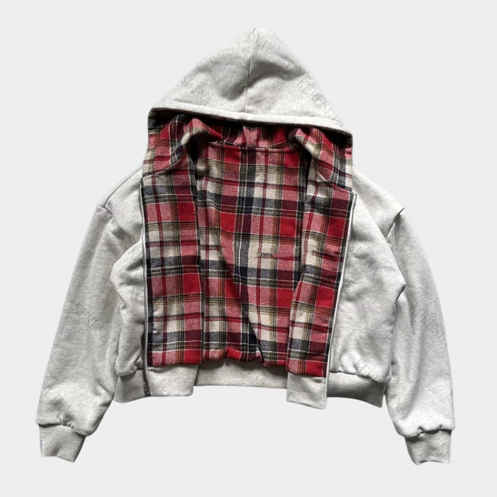 Checkered Inside Out Zipper - Gray
