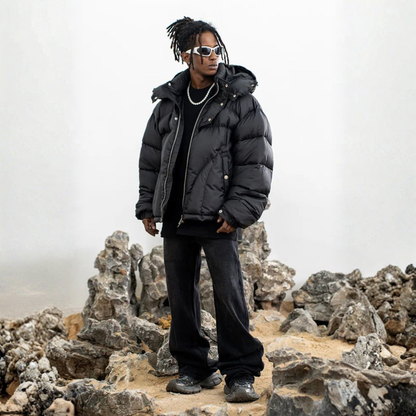 'Y2K' Puffer Jacket Button-Up - Beige/Brown