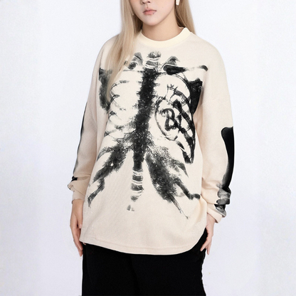 Skeleton Waffle Sweatshirt - Black