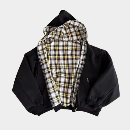 Checkered Inside Out Zipper - Gray