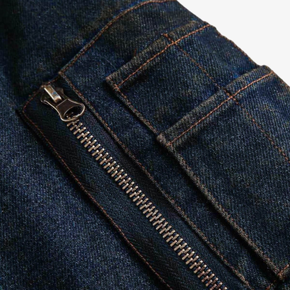 Denim Fur Hooded Jacket - Deep Blue