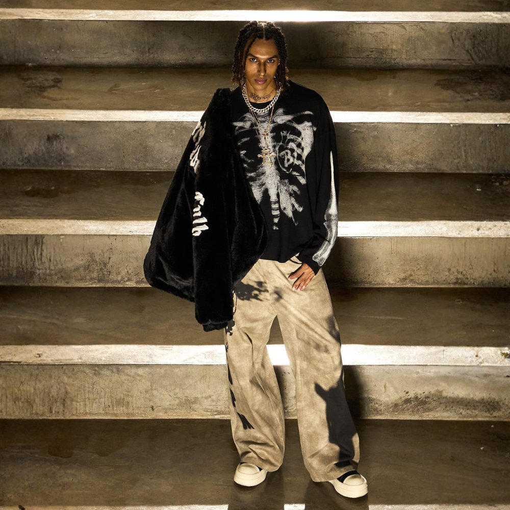 Skeleton Waffle Sweatshirt - Black