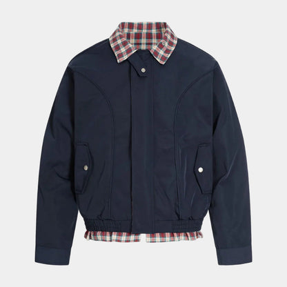 Faux Two-Piece Plaid Layered Workwear Jacket