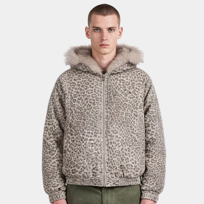 Cotton Cheetah Print Mink Fur Hooded Jacket - 2270