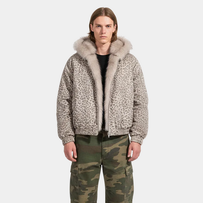 Cotton Cheetah Print Mink Fur Hooded Jacket - 2270