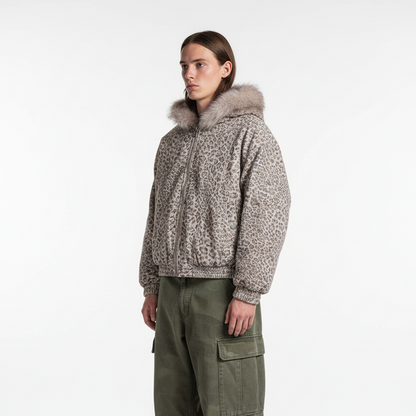 Cotton Cheetah Print Mink Fur Hooded Jacket - 2270