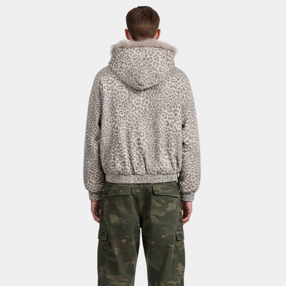Cotton Cheetah Print Mink Fur Hooded Jacket - 2270