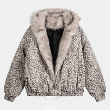 Cotton Cheetah Print Mink Fur Hooded Jacket - 2270