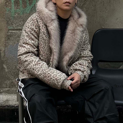 Cotton Cheetah Print Mink Fur Hooded Jacket - 2270