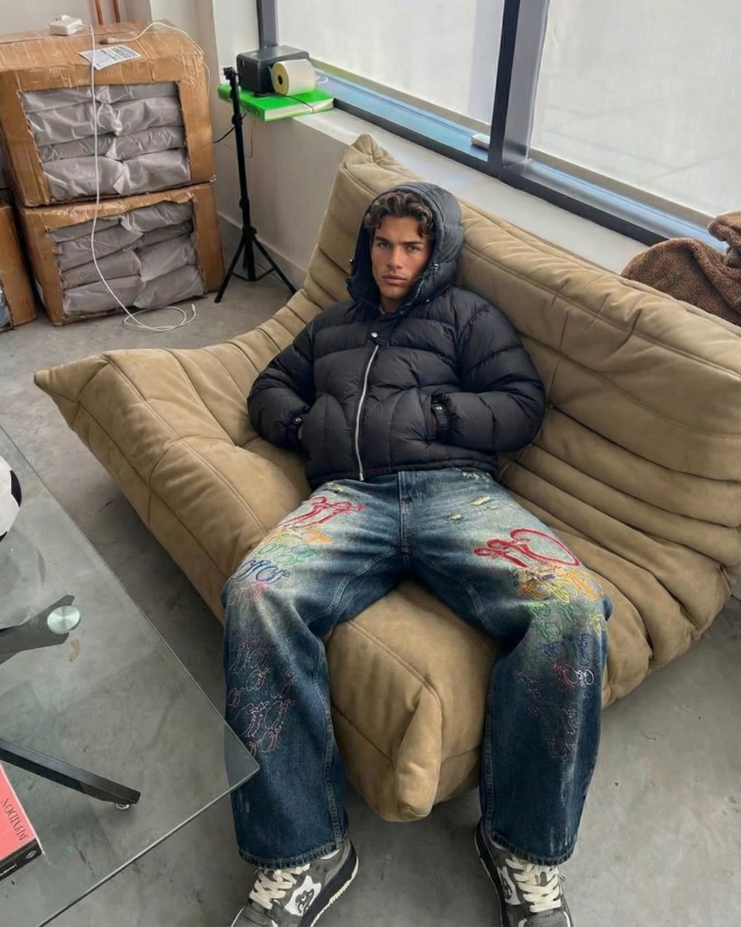 'Y2K' Puffer Jacket Button-Up - Black